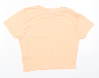 Primark Womens Orange  Polyester Basic T-Shirt Size 6 Round Neck