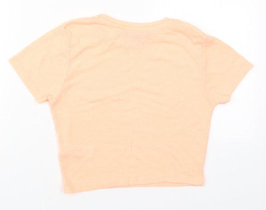 Primark Womens Orange  Polyester Basic T-Shirt Size 6 Round Neck