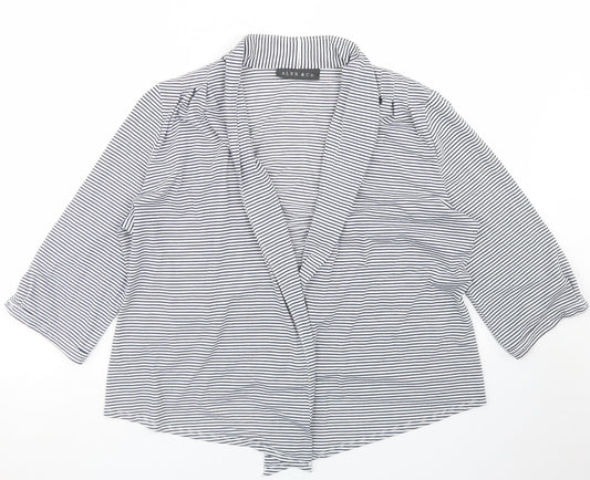 Alex & Co Womens Blue Collared Striped Polyester Cardigan Jumper Size 14