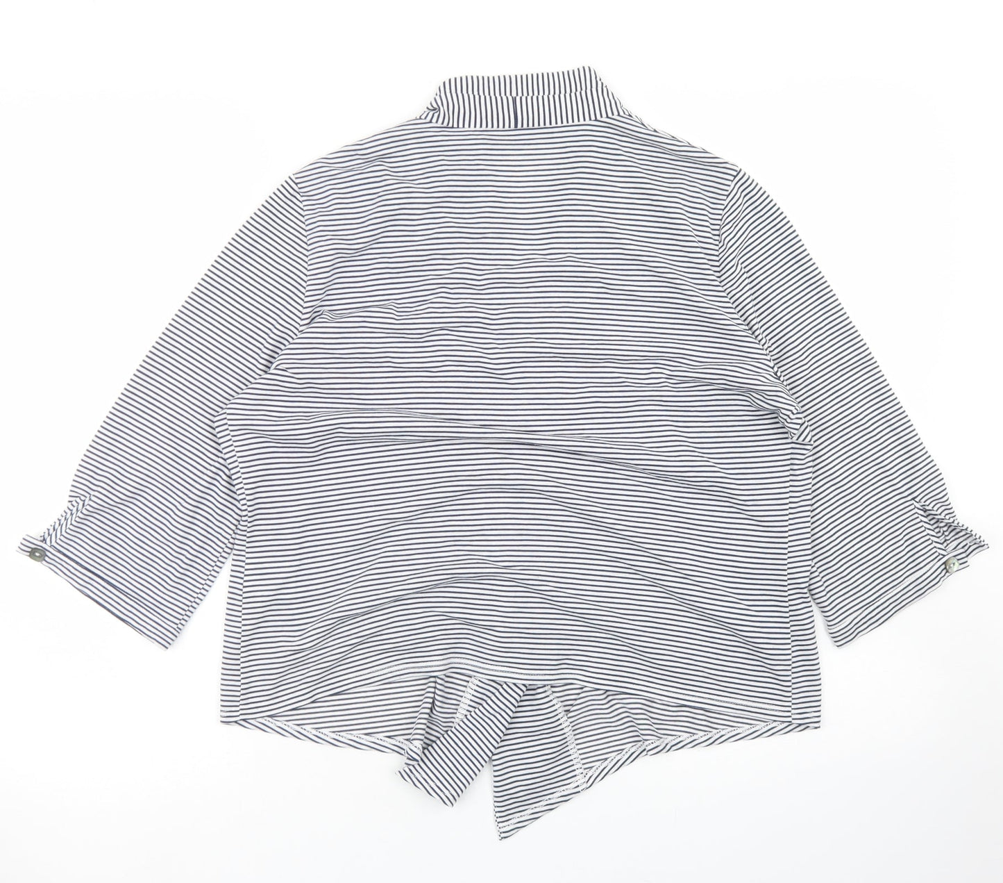 Alex & Co Womens Blue Collared Striped Polyester Cardigan Jumper Size 14