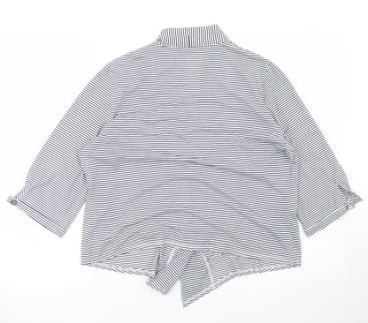 Alex & Co Womens Blue Collared Striped Polyester Cardigan Jumper Size 14