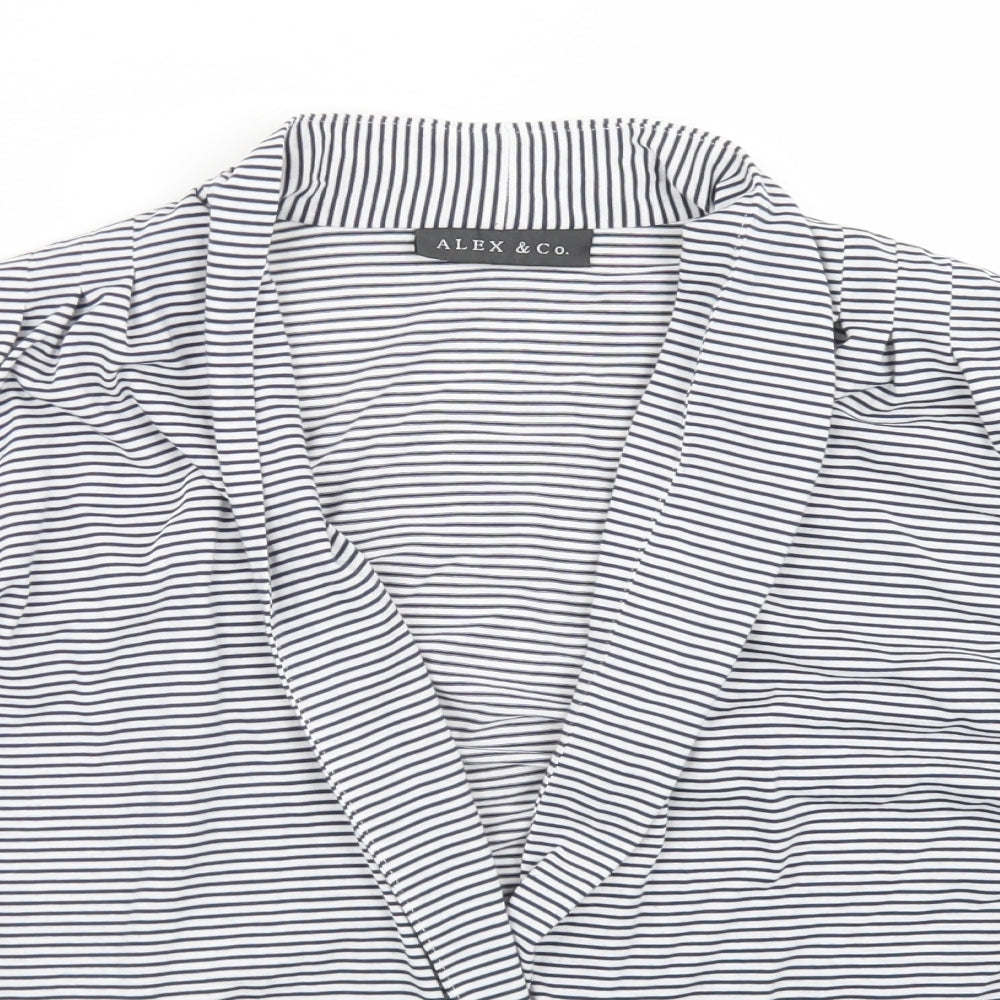 Alex & Co Womens Blue Collared Striped Polyester Cardigan Jumper Size 14