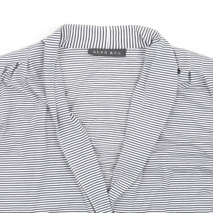Alex & Co Womens Blue Collared Striped Polyester Cardigan Jumper Size 14