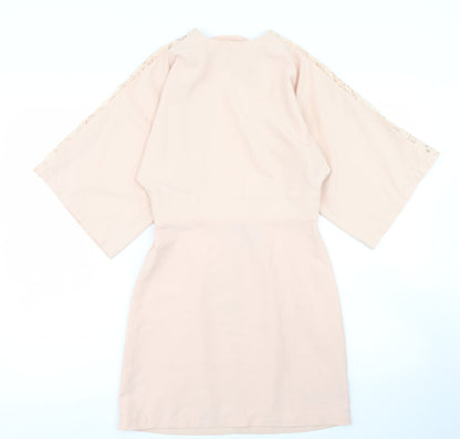 ASOS Womens Pink  Polyester Pencil Dress  Size 4  Crew Neck Zip - Lace sleeve detail, open back