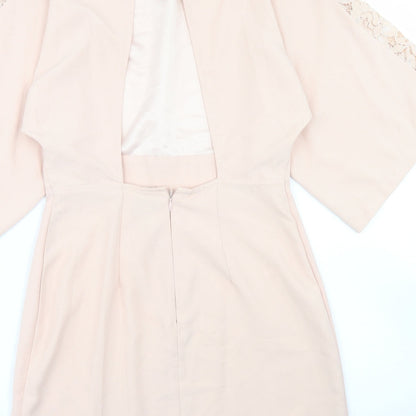 ASOS Womens Pink  Polyester Pencil Dress  Size 4  Crew Neck Zip - Lace sleeve detail, open back