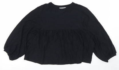 Zara Womens Black  Cotton Cropped T-Shirt Size S Crew Neck - Balloon Sleeve