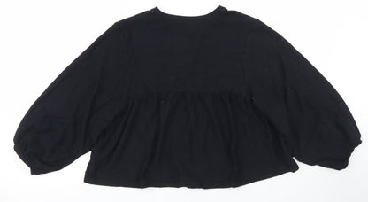 Zara Womens Black  Cotton Cropped T-Shirt Size S Crew Neck - Balloon Sleeve