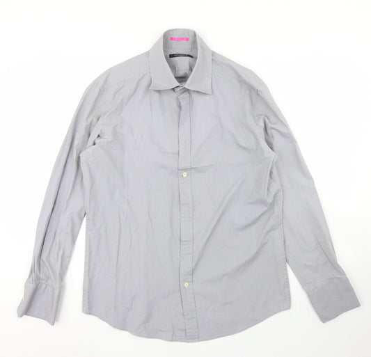 Mens UK Size L Full Circle Grey  Button-Up Long Sleeve Casual Shirt