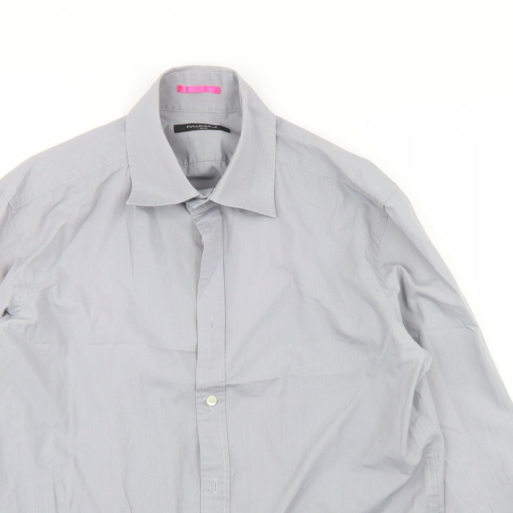 Mens UK Size L Full Circle Grey  Button-Up Long Sleeve Casual Shirt