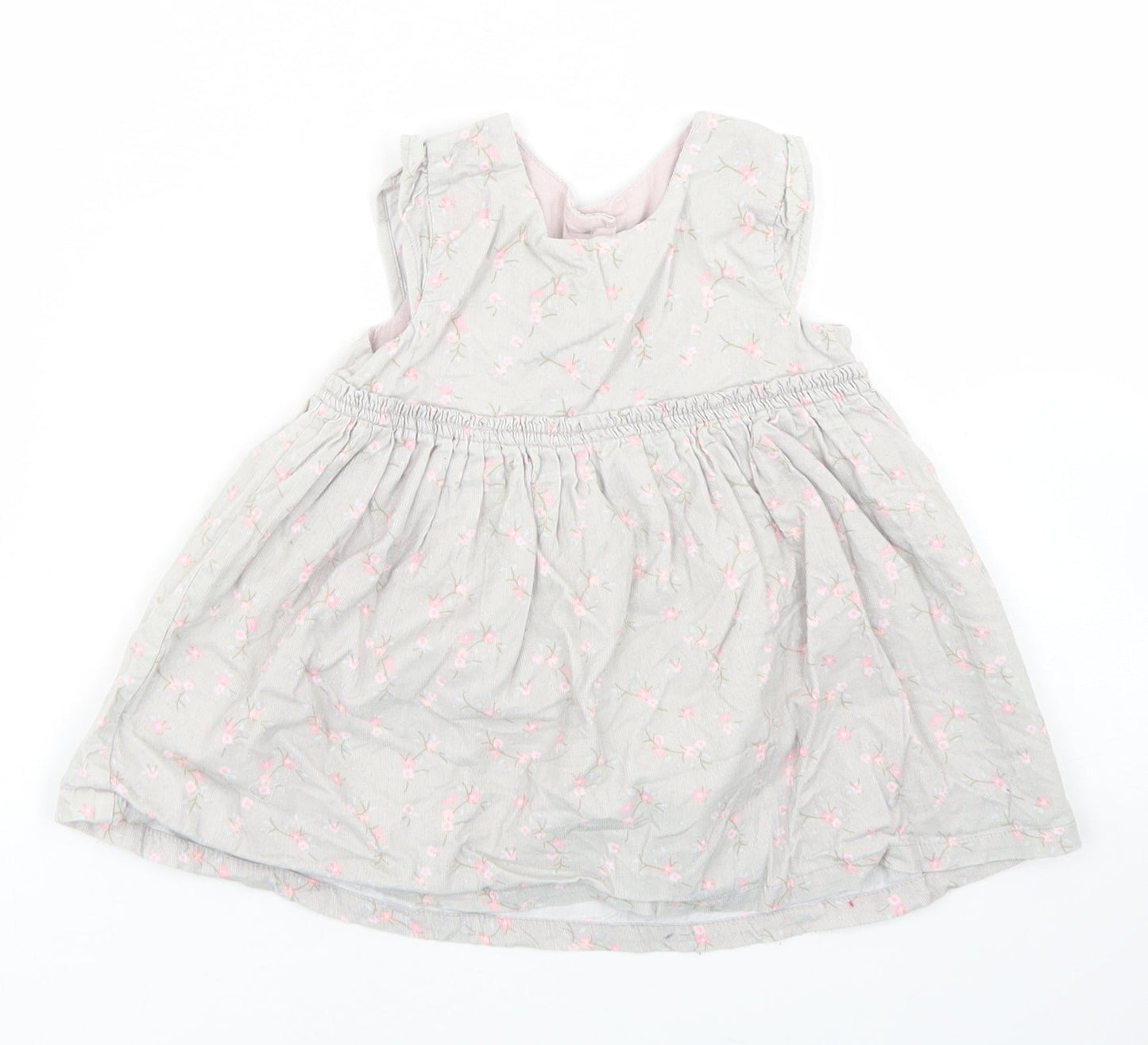 Matalan Girls Grey Floral Cotton Skater Dress  Size 6-9 Months  Round Neck Button
