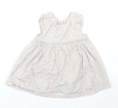 Matalan Girls Grey Floral Cotton Skater Dress  Size 6-9 Months  Round Neck Button