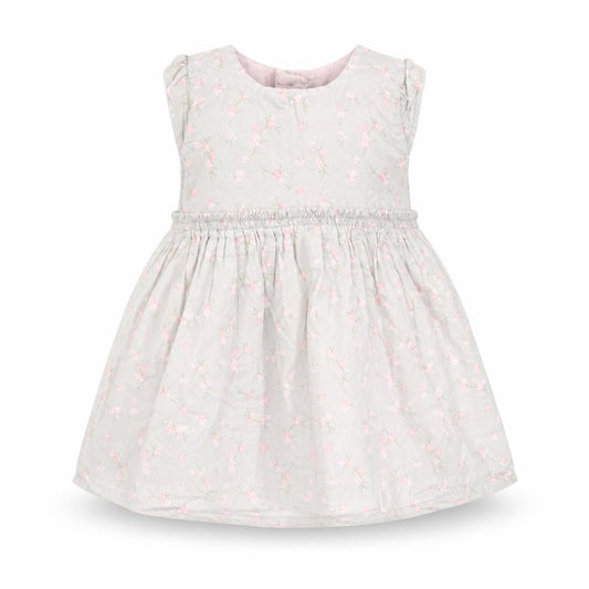 Matalan Girls Grey Floral Cotton Skater Dress  Size 6-9 Months  Round Neck Button