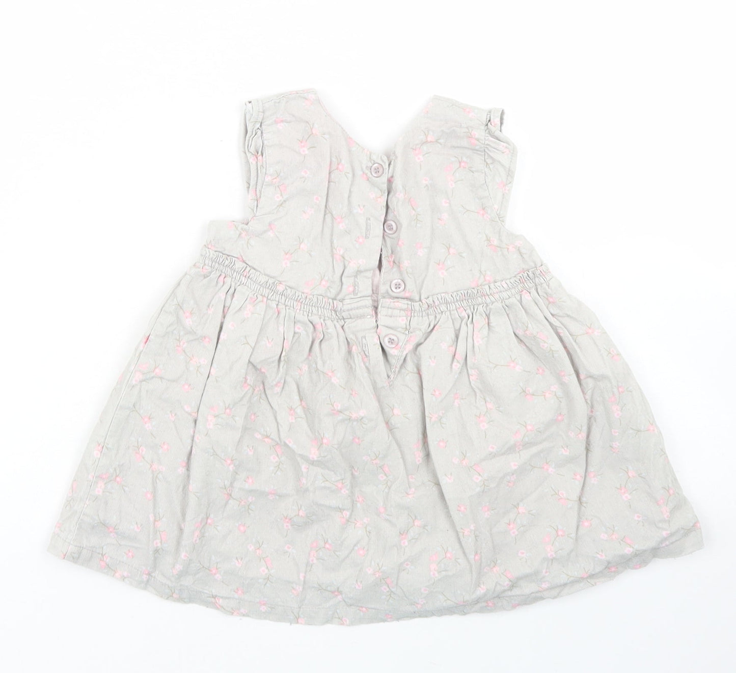 Matalan Girls Grey Floral Cotton Skater Dress  Size 6-9 Months  Round Neck Button