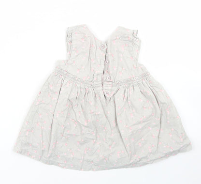Matalan Girls Grey Floral Cotton Skater Dress  Size 6-9 Months  Round Neck Button
