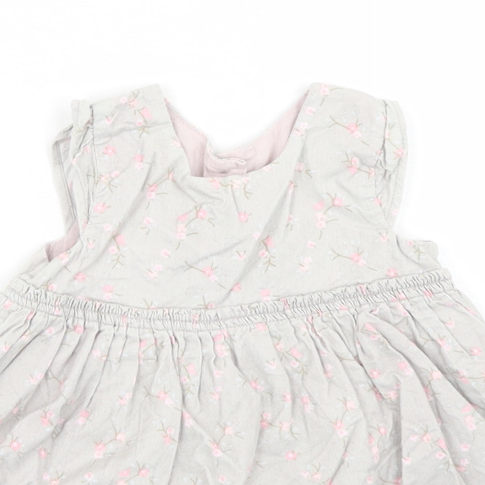 Matalan Girls Grey Floral Cotton Skater Dress  Size 6-9 Months  Round Neck Button