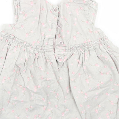 Matalan Girls Grey Floral Cotton Skater Dress  Size 6-9 Months  Round Neck Button