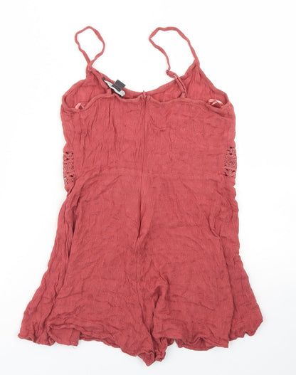 Primark Womens Brown  Viscose Playsuit One-Piece Size 8  Zip - crochet waist detail