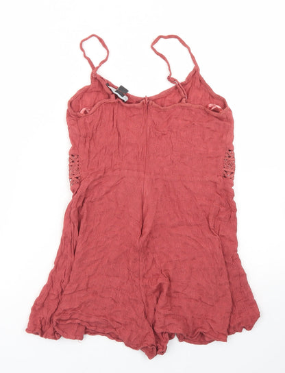 Primark Womens Brown  Viscose Playsuit One-Piece Size 8  Zip - crochet waist detail