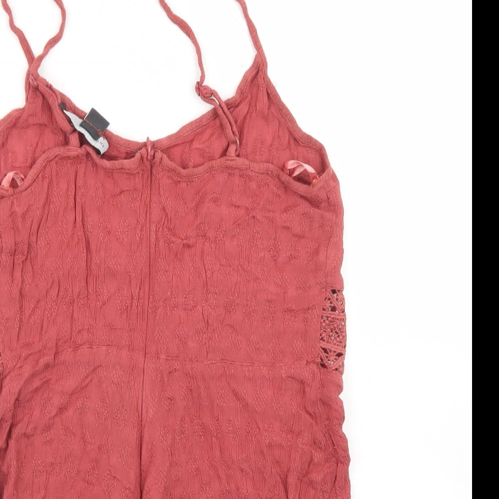 Primark Womens Brown  Viscose Playsuit One-Piece Size 8  Zip - crochet waist detail