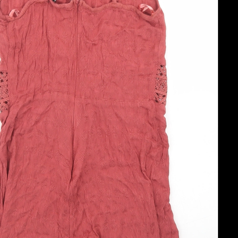 Primark Womens Brown  Viscose Playsuit One-Piece Size 8  Zip - crochet waist detail