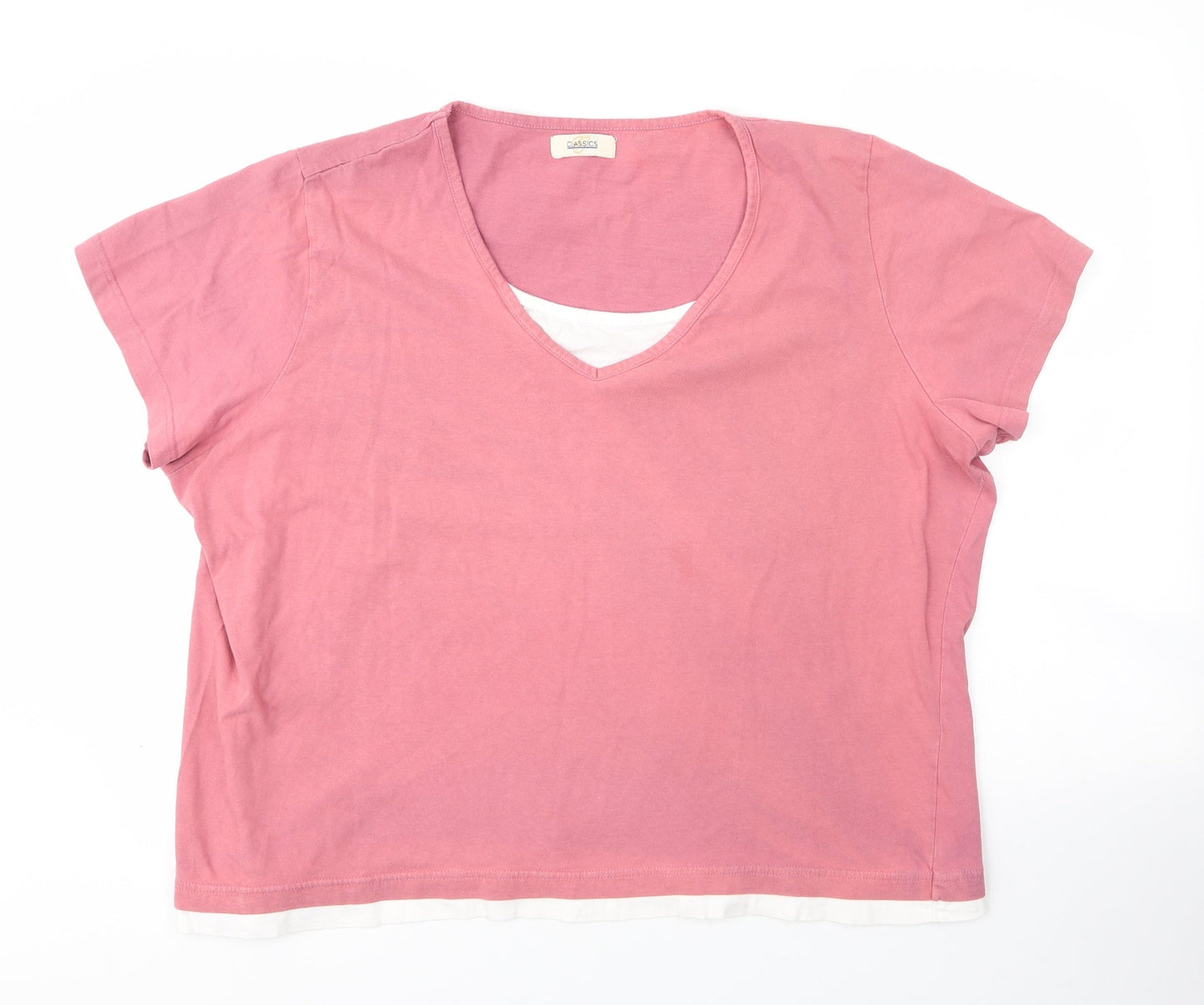 Classics Womens Pink  Cotton Basic Blouse Size 24 V-Neck
