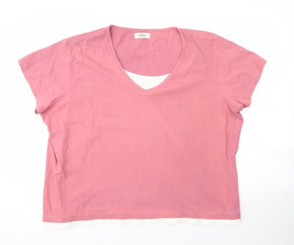 Classics Womens Pink  Cotton Basic Blouse Size 24 V-Neck