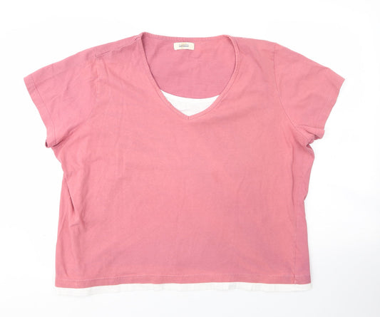 Classics Womens Pink  Cotton Basic Blouse Size 24 V-Neck