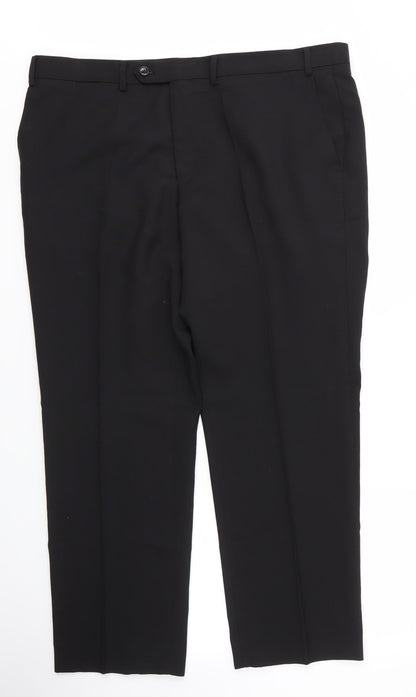 M&S Mens Black  Wool Trousers  Size 42 in L27 in Regular Zip
