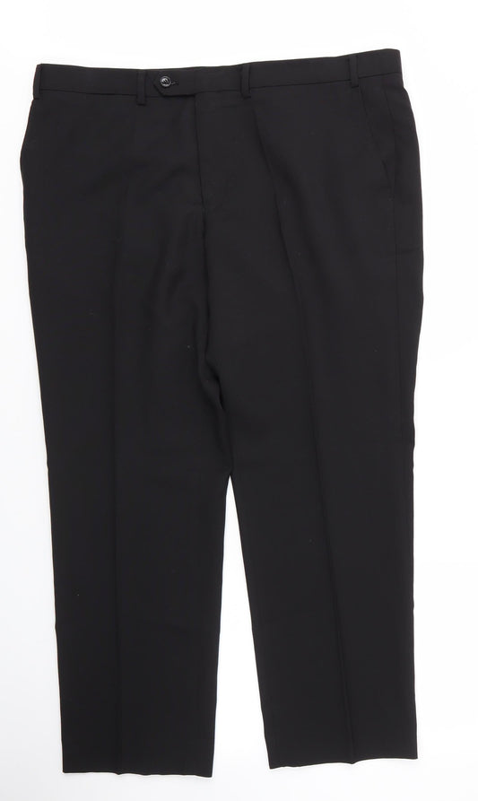 M&S Mens Black  Wool Trousers  Size 42 in L27 in Regular Zip