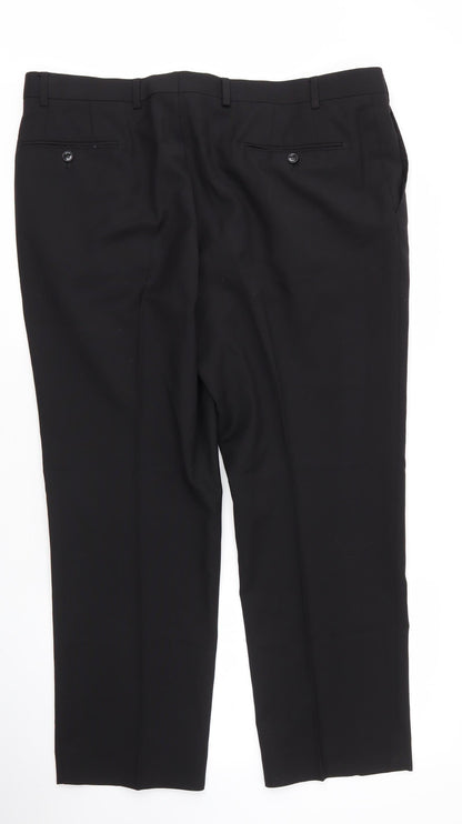 M&S Mens Black  Wool Trousers  Size 42 in L27 in Regular Zip