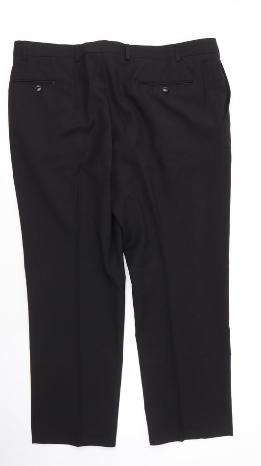 M&S Mens Black  Wool Trousers  Size 42 in L27 in Regular Zip