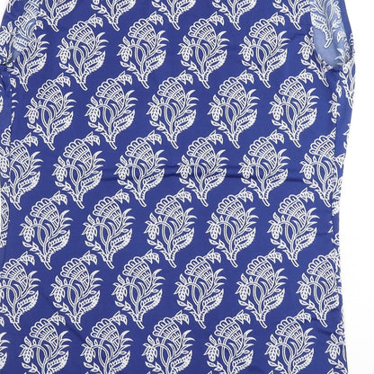 Originals Womens Blue Floral Polyester Basic Blouse Size 12 Round Neck