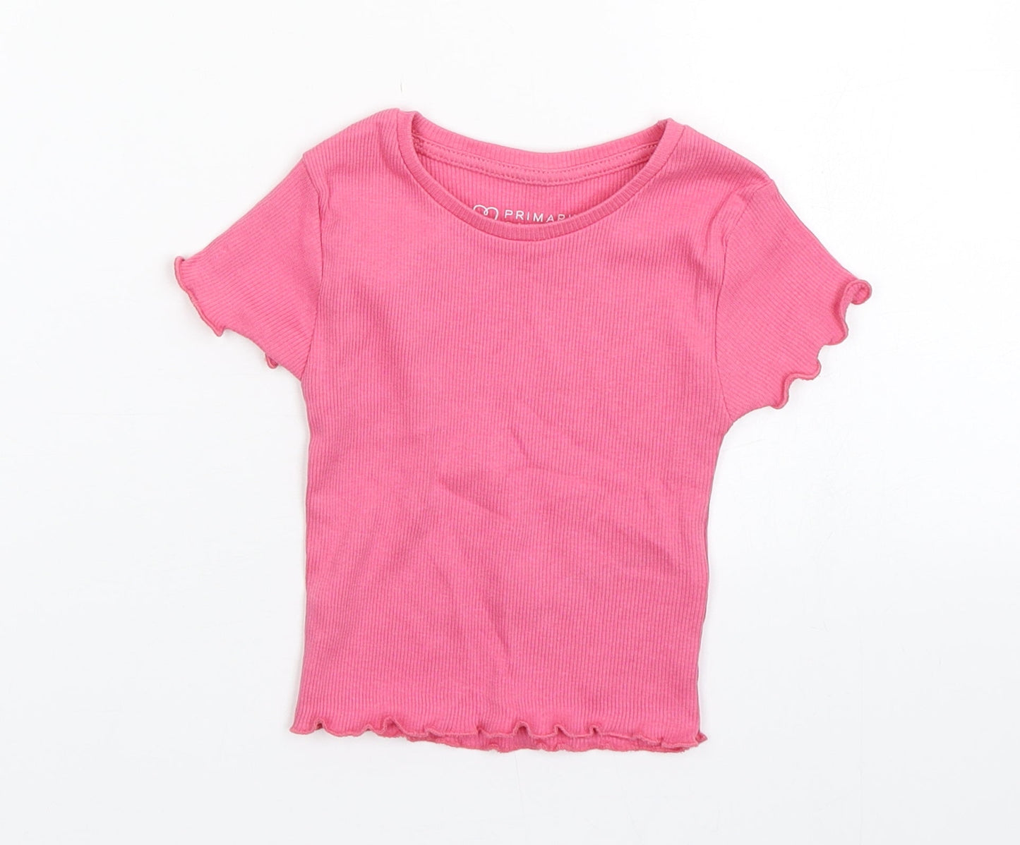Primark Girls Pink  Cotton Basic T-Shirt Size 18-24 Months Round Neck