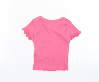 Primark Girls Pink  Cotton Basic T-Shirt Size 18-24 Months Round Neck