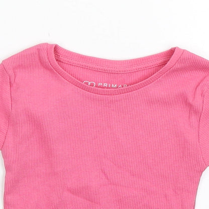 Primark Girls Pink  Cotton Basic T-Shirt Size 18-24 Months Round Neck