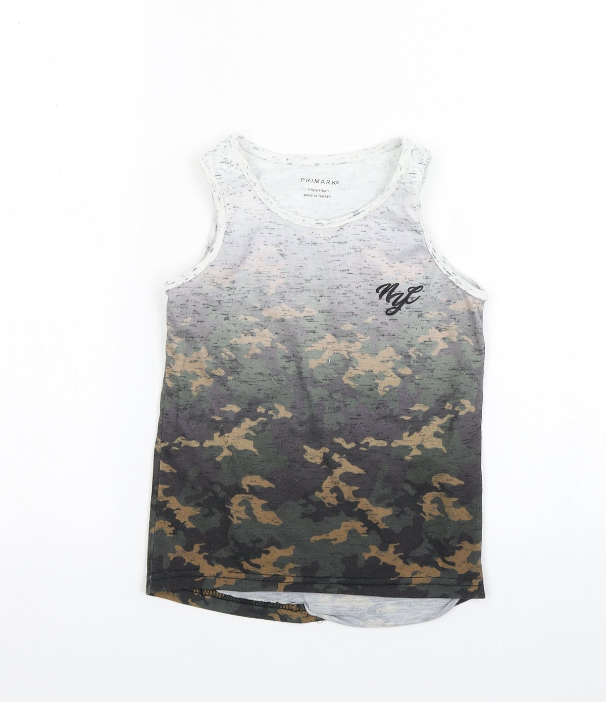 Additional front view of Primark boys’ multicoloured camouflage polyester basic tank, size 5-6, years round neck