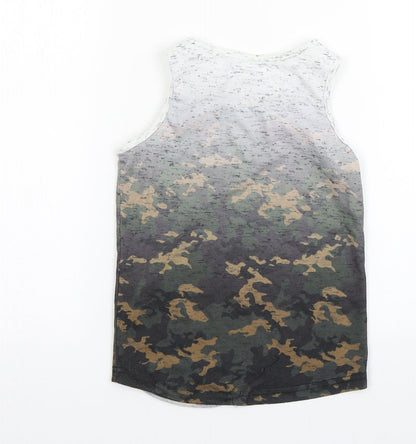 Back view of Primark boys’ multicoloured camouflage polyester basic tank, size 5-6, years round neck