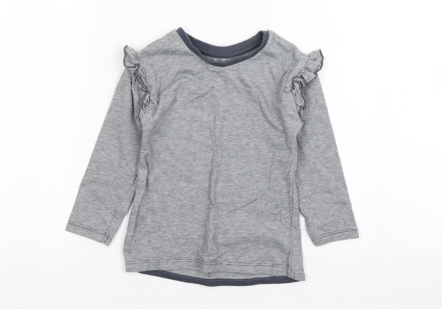 Nutmeg Girls Grey Striped Cotton Basic T-Shirt Size 12-18 Months Round Neck