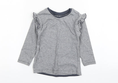 Nutmeg Girls Grey Striped Cotton Basic T-Shirt Size 12-18 Months Round Neck