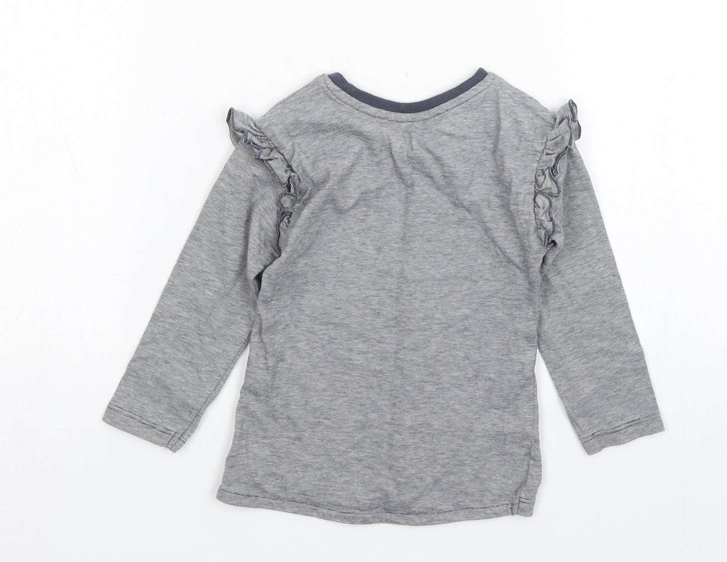 Nutmeg Girls Grey Striped Cotton Basic T-Shirt Size 12-18 Months Round Neck