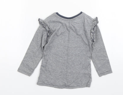 Nutmeg Girls Grey Striped Cotton Basic T-Shirt Size 12-18 Months Round Neck