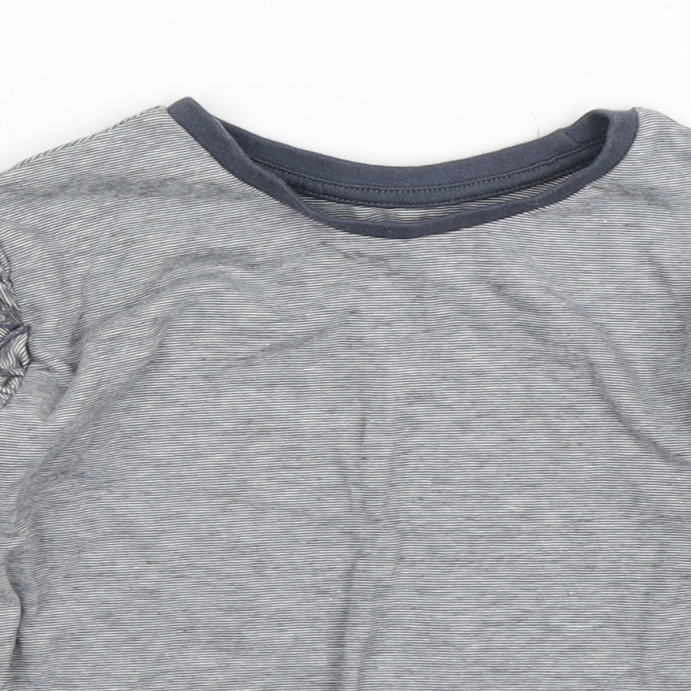Nutmeg Girls Grey Striped Cotton Basic T-Shirt Size 12-18 Months Round Neck