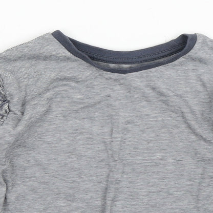 Nutmeg Girls Grey Striped Cotton Basic T-Shirt Size 12-18 Months Round Neck