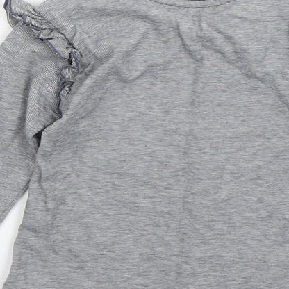 Nutmeg Girls Grey Striped Cotton Basic T-Shirt Size 12-18 Months Round Neck