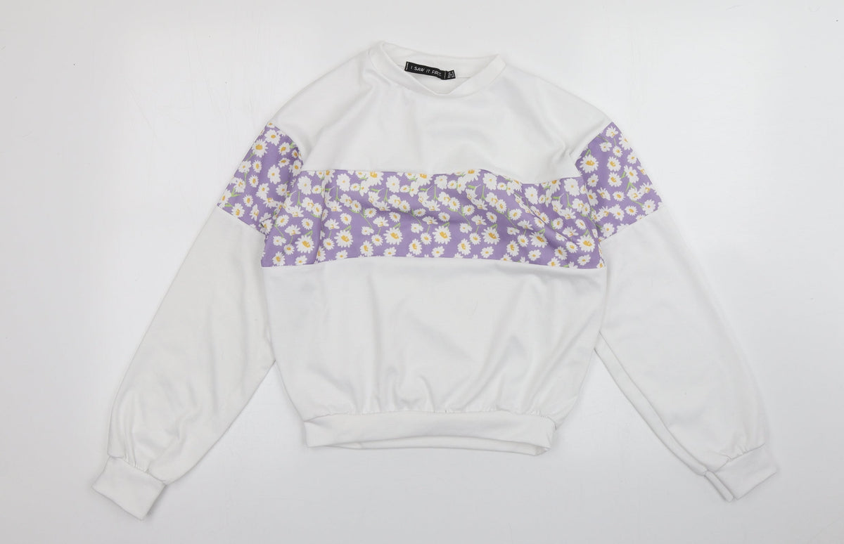 Additional front view of I SAW IT FIRST women’s white floral polyester pullover sweatshirt, size UK 6