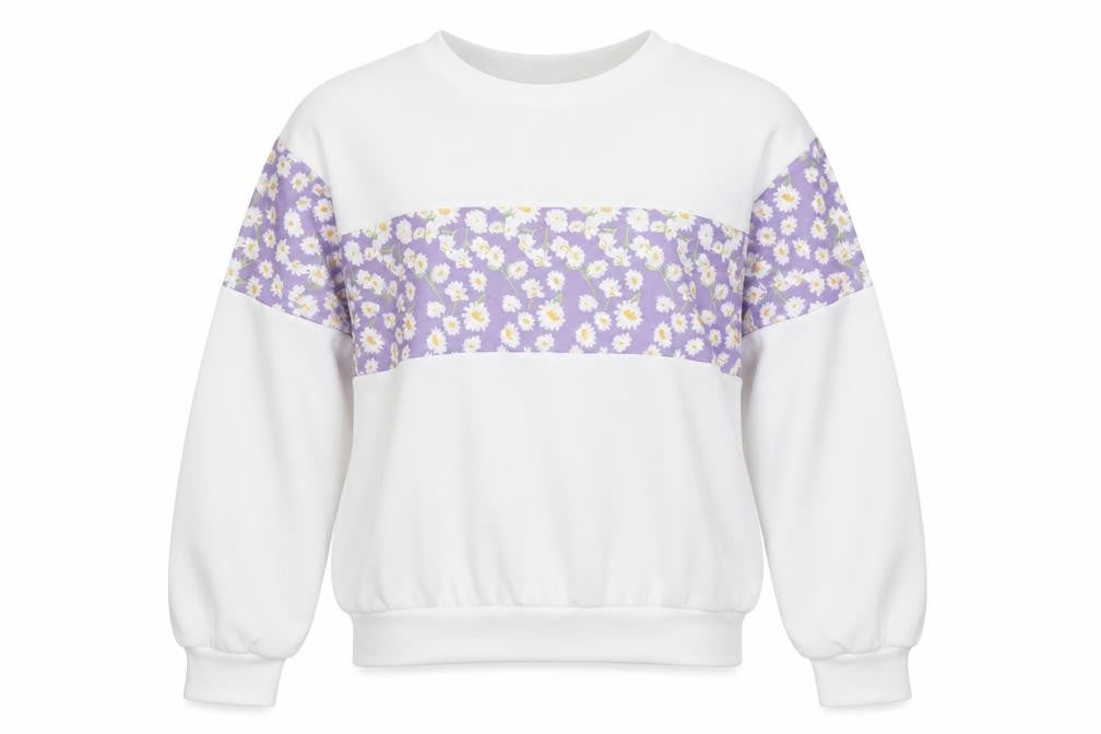 Front view of I SAW IT FIRST women’s white floral polyester pullover sweatshirt, size UK 6