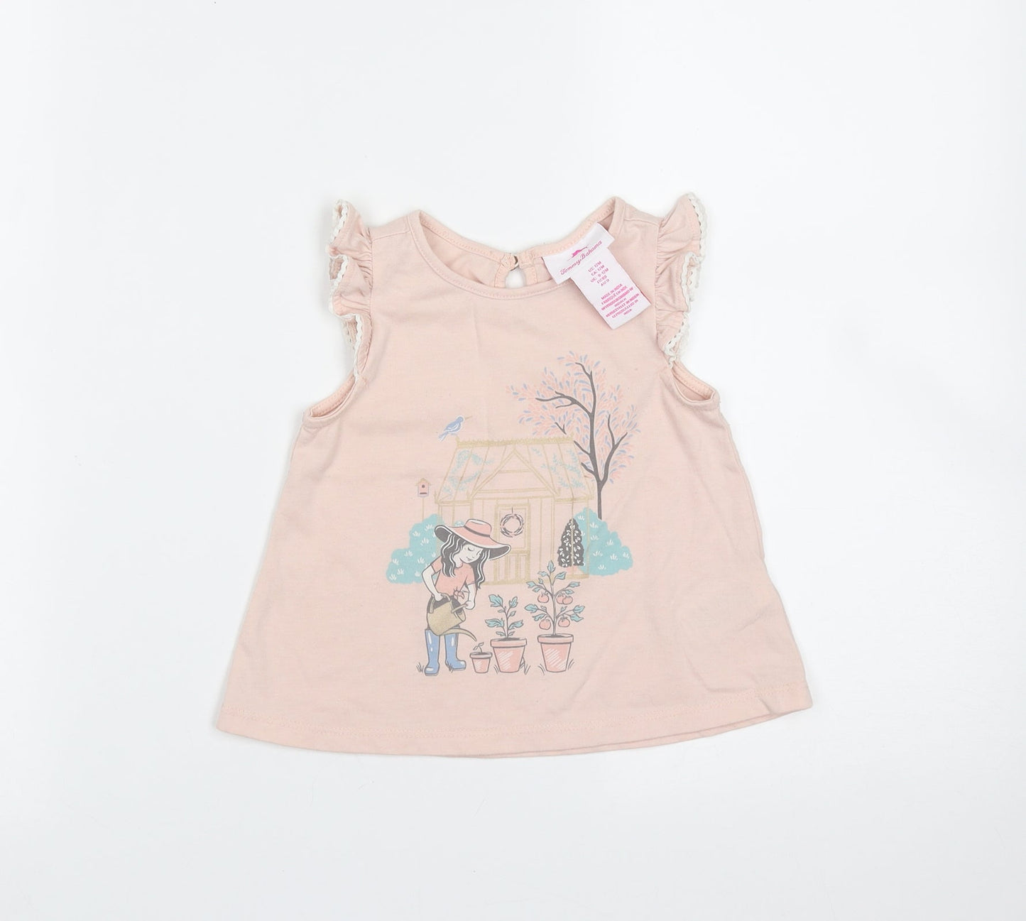 Tommy Bahama Baby Pink  Cotton Basic T-Shirt Size 12 Months Round Neck  - Garden Print