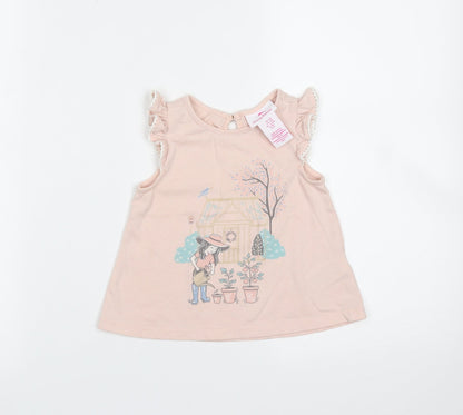 Tommy Bahama Baby Pink  Cotton Basic T-Shirt Size 12 Months Round Neck  - Garden Print
