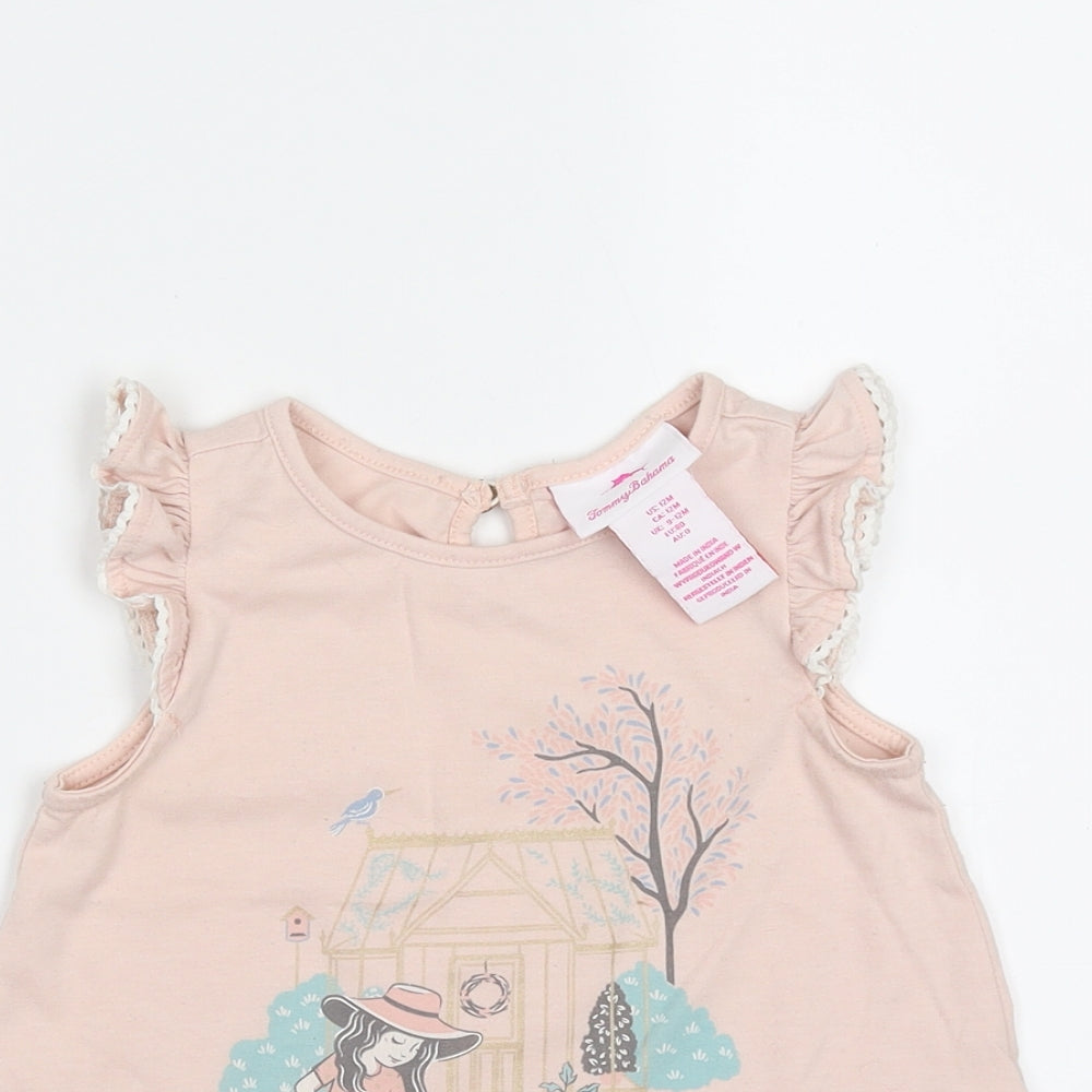 Tommy Bahama Baby Pink  Cotton Basic T-Shirt Size 12 Months Round Neck  - Garden Print