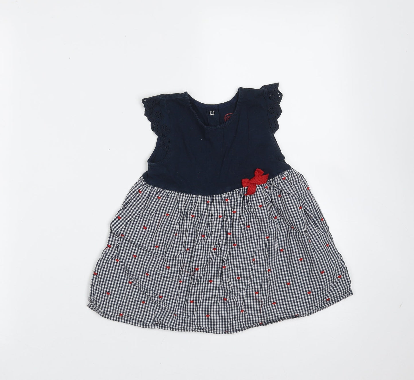 CoolClub Girls Blue Check Cotton Fit & Flare  Size 18 Months  Round Neck